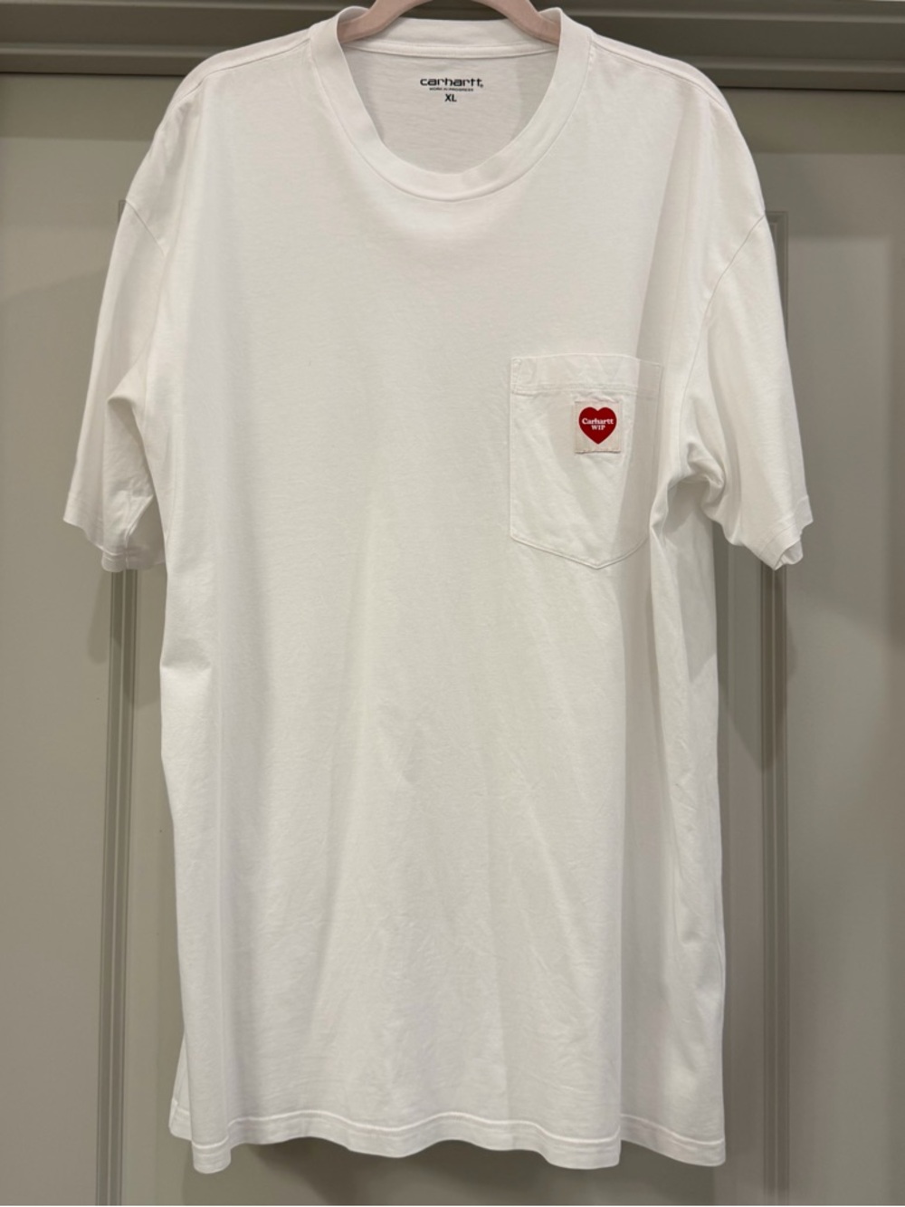 Carhartt White Short-Sleeve Pocket Tee with Red Heart Patch